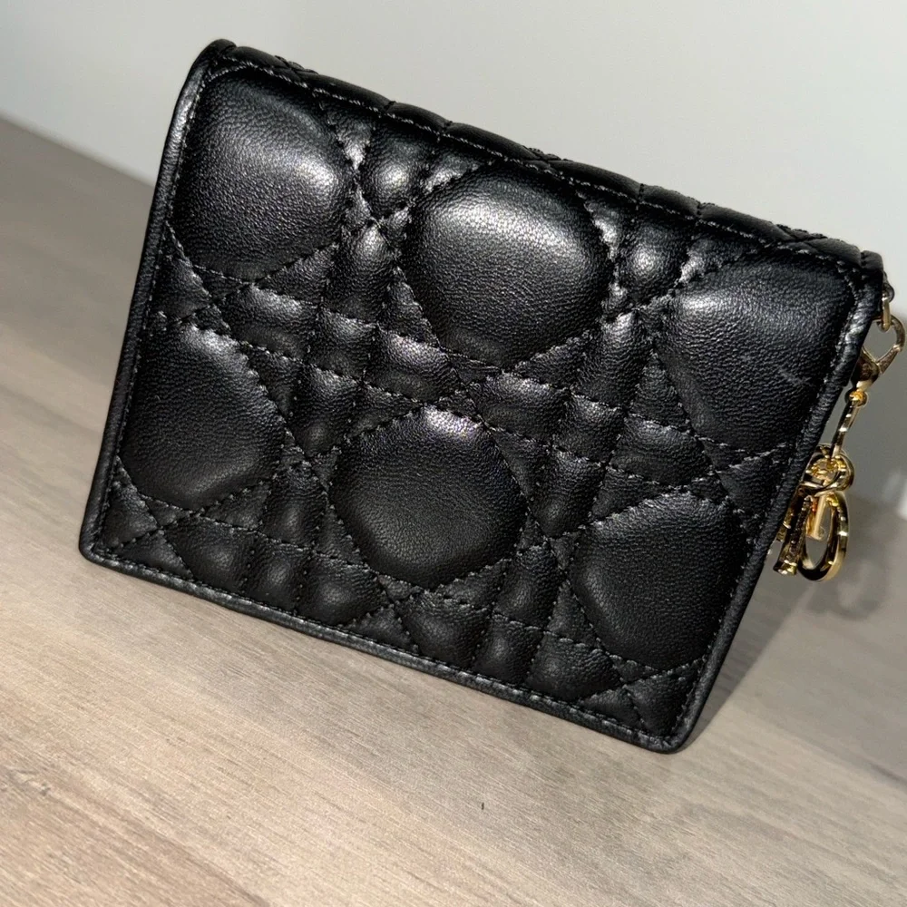 Dior Black Quilted Wallet with Gold Accents